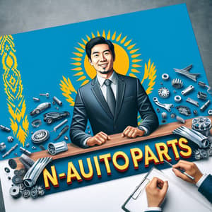 NM-Autoparts Banner | Auto Parts Salesman in Kazakhstan Flag Background