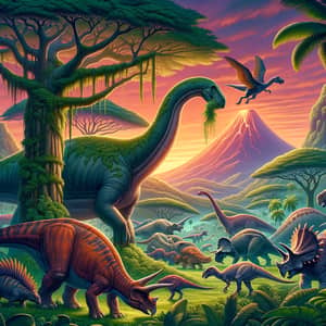 Diverse Dinosaurs in a Lush Prehistoric Jungle