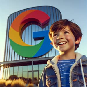 Young Boy Excited at Google Headquarters