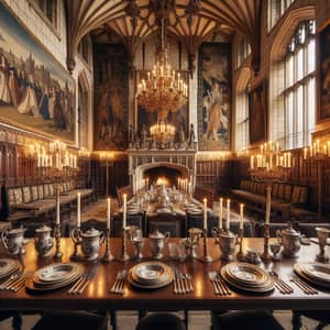 Royal Dining Room in a Castle with Grand Table Setting