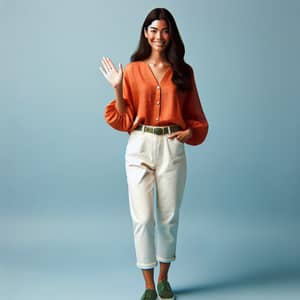 Fashionable South Asian Woman in Orange Blouse - Stylish Outfit