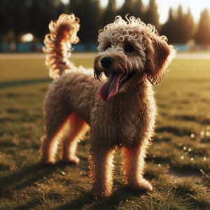 Medium-Sized Dog Playing in Serene Sunlit Lawn