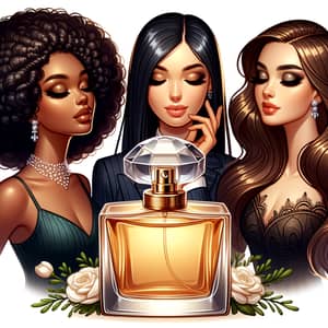Luxury Perfume Bottle with Multi-Cultural Women | Exquisite Fragrance Collection