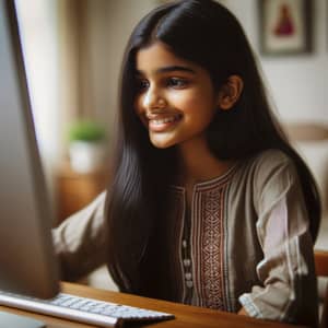 Young Indian Girl Video Chat Smiling in Traditional Attire