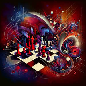 Dynamic Chessboard Strategy with Vibrant Colors and Symbolism