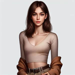 Realistic Thin Brunette Girl Portrait