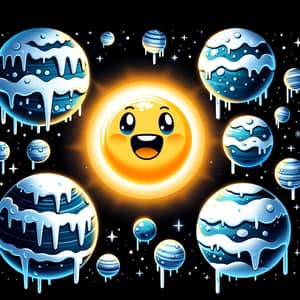 Frozen Planets in Space: Ice and Snow Worlds Under a Friendly Sun