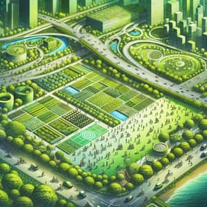 Sustainable City Landscape Painting | Green Spaces & Urban Life