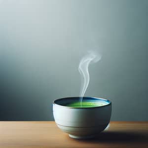 Steaming Matcha Tea on Wooden Table | Minimalist Composition