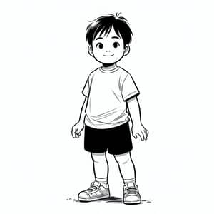 Casual 8-Year-Old Asian Boy Line Drawing