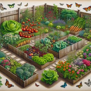 Vibrant Garden with Healthy Plants and Colorful Flowers