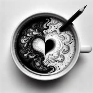 Detailed Pencil Drawing of Coffee Cup with Intricate Heart Design