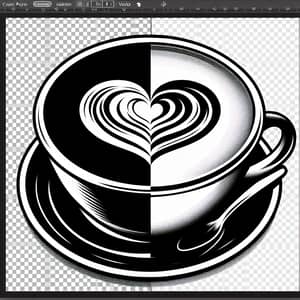 Black and White Coffee Cup with Heart Design - Latte Art Vector Image