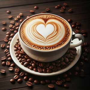 Delicious Cappuccino Cup with Froth and Heart Shape on Saucer