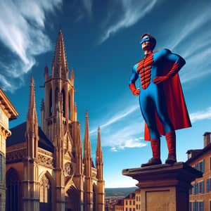 Popular Superhero atop Gothic Cathedral in Wine City | Brand Name