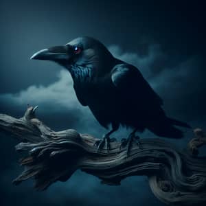 Red-Eyed Crow Perched on Gnarled Branch