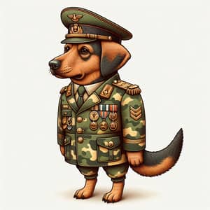 Canine Military Uniform - Medium-sized Brown Dog Character Illustration