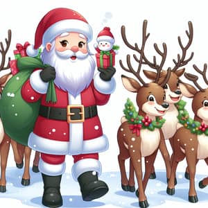 Santa Claus with Reindeers | Festive Image