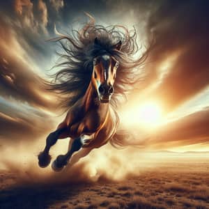 Power and Beauty of a Wild Horse Galloping in Sunset