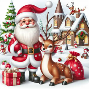 Santa Claus and Reindeer: Festive Image on White Background