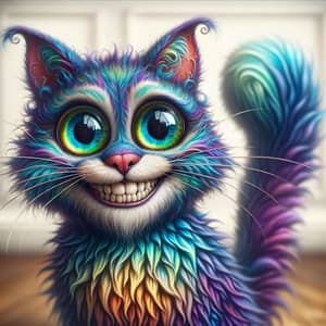 Colorful Quirky Cat with Bright Eyes and Fluffy Tail