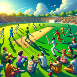 Vibrant Mixed Gender Cricket Match in Grassy Field