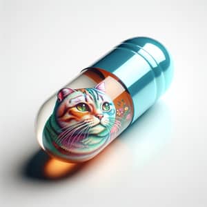 Realistic Colorful Gelatin Capsule with Cat Illustration