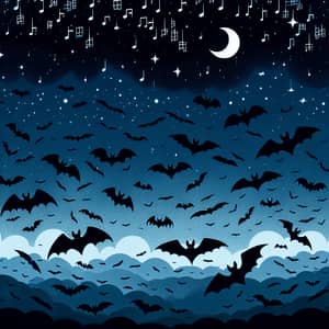 Silhouette Bats Soaring under Starlit Sky | Night Flight Scene