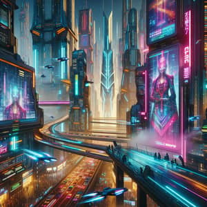 PRASA Futuristic Cyberpunk Cityscape: Neon Lights & Advanced Technology