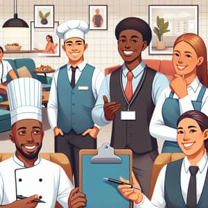 Employee Wellbeing in Hospitality: Diverse Team Meeting Illustration