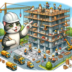 5-Story Building Construction with Cat Supervisor and Dog Crew