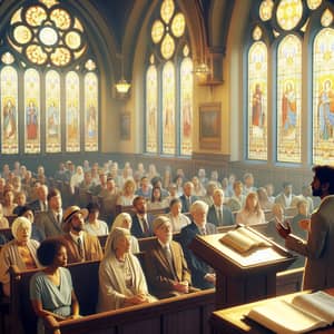 Diverse Church Congregation Engaged in Sermon | Unity & Faith
