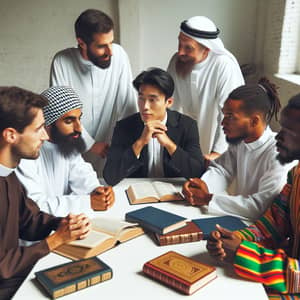 Diverse Men Religious Discussion at Table