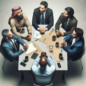 Diverse Men Engaged in Productive Discussion at Table