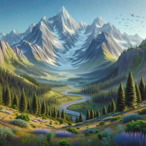 Majestic Mountain Landscape - Snow-Capped Summits & Verdant Valleys