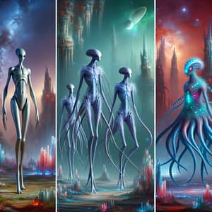 Imaginary Alien Creatures in Surreal Extraterrestrial Environment