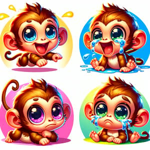 Colorful Baby Monkeys Cartoon Art - Vibrant 2D Illustration