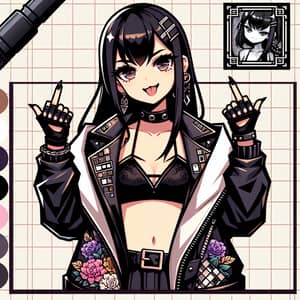 Defiant Anime Girl with Black Hair and Leather Jacket