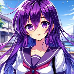 Anime Girl with Vivid Purple Hair | School Uniform Illustration