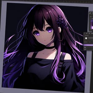 Dark Purple Hair Anime Girl in Black Outfit
