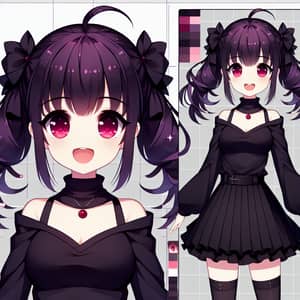 Cheerful Anime Girl with Dark Purple Pigtails and Red Eyes