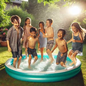 Joyful Summertime Water Play | Diverse Children Splashing in Park