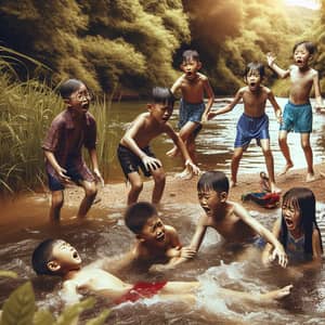 Summer River Rescue Drama: Asian Children in Water Emergency