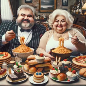 Elegant Overweight Italian Couple Indulging in Delicious Feast