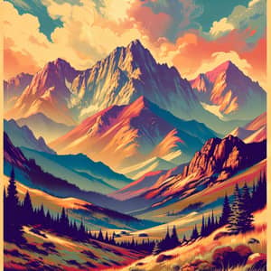 Vintage Denver Mountains Art: Majestic Peaks in Vibrant Colors