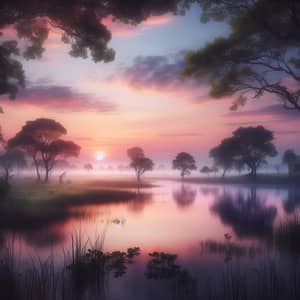 Tranquil Dawn: A Serene Landscape Capturing Peace and Calm