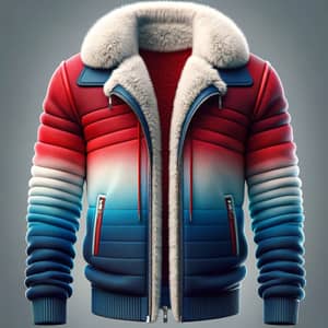 Stylish Unisex Jacket in Red, Blue & White | Cozy Fur Collar & Cuffs