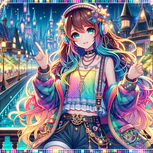 Anime-Style Teenager Girl Illustration in Magical Cityscape
