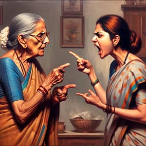 Dramatic South Asian Women Arguing in Traditional Attire