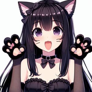 Cute Asian Girl in Black Cat Costume | Playful Anime-Style Character